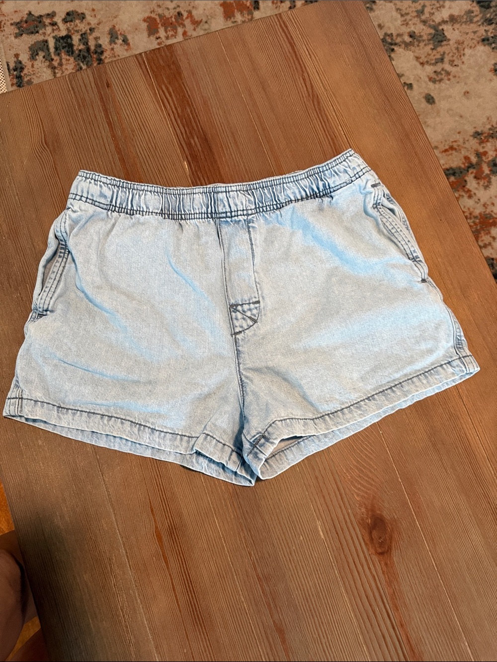 Zara Light Blue Elastic Waist Denim Shorts